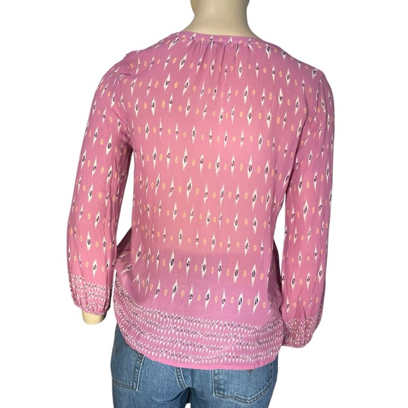 Joie Auberon Long-Sleeve Ikat-Print Flowy Sheer Blouse 100% SILK - Picture 4 of 5
